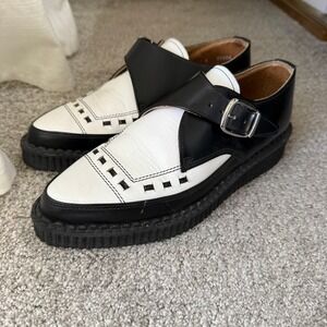 Underground Shoes Apollo Black White Leather Monk Strap Creepers UK 4 US 6